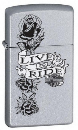  Zippo  24008 Harley Davidson Live to Ride Slim Satin Chrome  